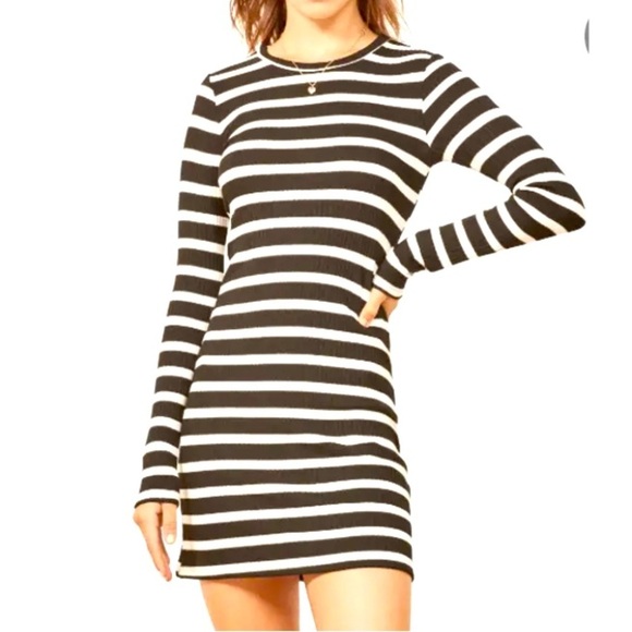 Reformation Jeans ribbed mini bodycon dress medium striped black white sexy